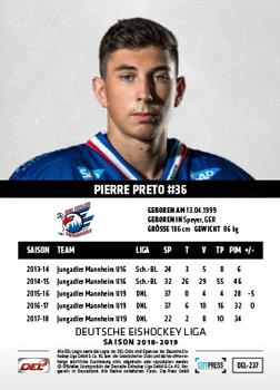 2018-19 Playercards (DEL) #DEL-237 Pierre Preto Back