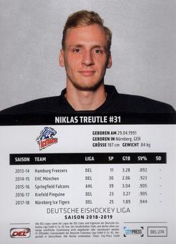2018-19 Playercards (DEL) #DEL-274 Niklas Treutle Back