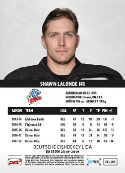 2018-19 Playercards (DEL) #DEL-280 Shawn Lalonde Back