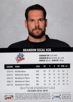 2018-19 Playercards (DEL) #DEL-297 Brandon Segal Back