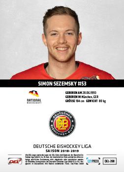 2018-19 Playercards (DEL) #DEL-398 Simon Sezemsky Back