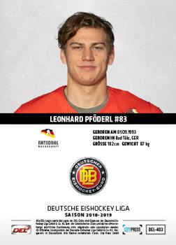 2018-19 Playercards (DEL) #DEL-403 Leonhard Pfoderl Back