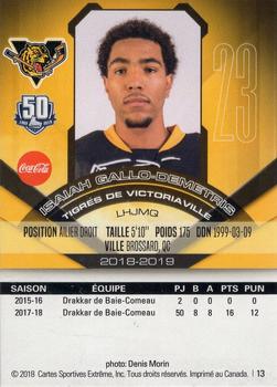 2018-19 Extreme Victoriaville Tigres (QMJHL) #13 Isaiah Gallo-Demetris Back