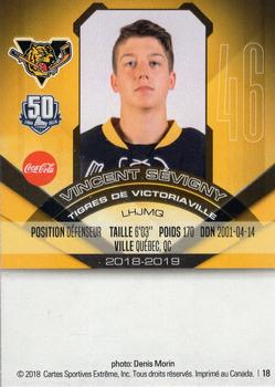 2018-19 Extreme Victoriaville Tigres (QMJHL) #18 Vincent Sevigny Back