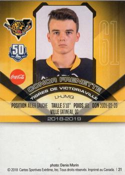 2018-19 Extreme Victoriaville Tigres (QMJHL) #21 Conor Frenette Back