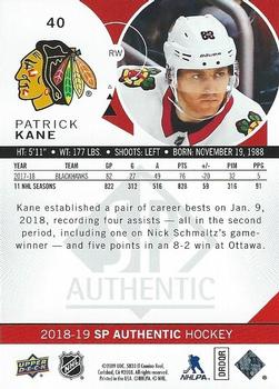 2018-19 SP Authentic - Limited Red #40 Patrick Kane Back