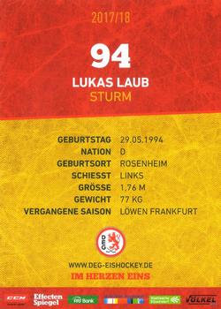 2017-18 Dusseldorfer EG Postcards #NNO Lukas Laub Back