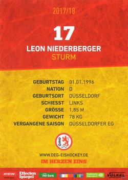 2017-18 Dusseldorfer EG Postcards #NNO Leon Niederberger Back