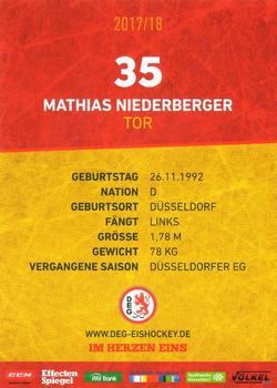 2017-18 Dusseldorfer EG Postcards #NNO Mathias Niederberger Back