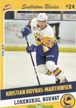 2018-19 Save On Foods Saskatoon Blades (WHL) #11 Kristian Roykas-Marthinsen Front