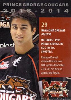 2013-14 Subway Prince George Cougars (WHL) #NNO Raymond Grewal Back