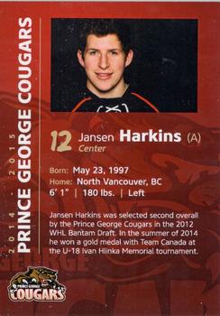 2014-15 Prince George Cougars (WHL) #9 Jansen Harkins Back