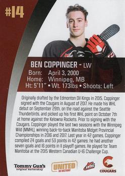 2017-18 Tommy Gun's Prince George Cougars (WHL) #11 Ben Coppinger Back