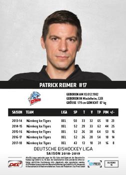 2018-19 Playercards Promos Serie 1 (DEL) #6 Patrick Reimer Back