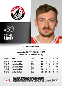 2018-19 Playercards (DEL2) #DEL2-010 Dennis Reimer Back