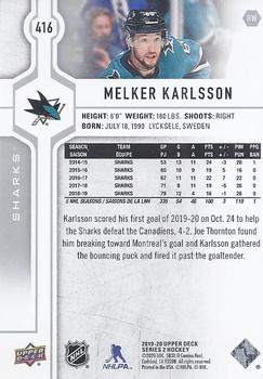 2019-20 Upper Deck #416 Melker Karlsson Back