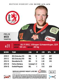 2015-16 Playercards Premium Serie 2 (DEL) #DEL-341 Felix Bick Back