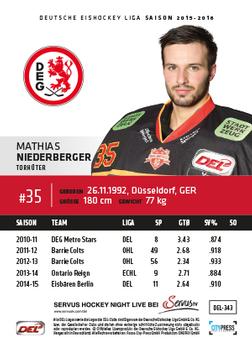 2015-16 Playercards Premium Serie 2 (DEL) #DEL-343 Mathias Niederberger Back