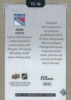 2018-19 Upper Deck Chronology - Time Capsules Rip Cards #TC-19 Brian Leetch Back