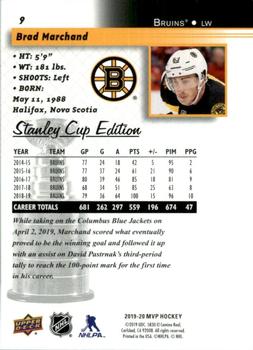 2019-20 Upper Deck MVP - Stanley Cup Edition 20th Anniversary Silver Script #9 Brad Marchand Back