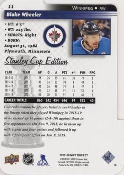 2019-20 Upper Deck MVP - Stanley Cup Edition 20th Anniversary Colors & Contours #11 Blake Wheeler Back