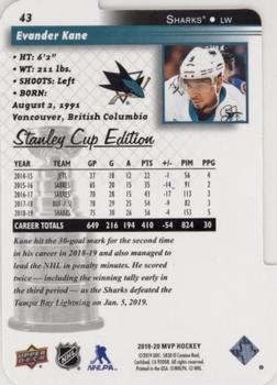 2019-20 Upper Deck MVP - Stanley Cup Edition 20th Anniversary Colors & Contours #43 Evander Kane Back