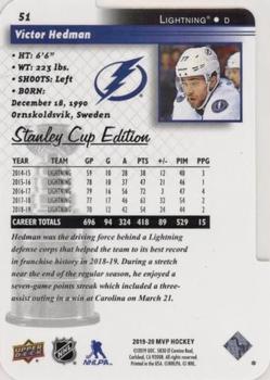 2019-20 Upper Deck MVP - Stanley Cup Edition 20th Anniversary Colors & Contours #51 Victor Hedman Back