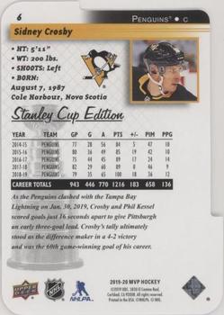 2019-20 Upper Deck MVP - Stanley Cup Edition 20th Anniversary Colors & Contours Purple #6 Sidney Crosby Back