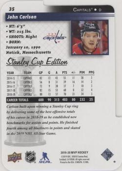 2019-20 Upper Deck MVP - Stanley Cup Edition 20th Anniversary Colors & Contours Purple #35 John Carlson Back
