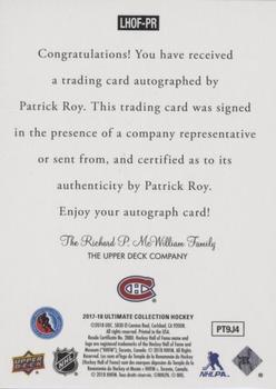 2018-19 Upper Deck Ultimate Collection - 1997 Ultimate Legends HOF Signatures #LHOF-PR Patrick Roy Back