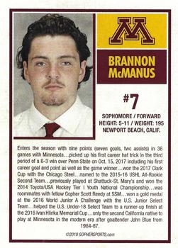 2018-19 Minnesota Golden Gophers (NCAA) #NNO Brannon McManus Back