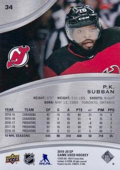 2019-20 SP Game Used #34 P.K. Subban Back