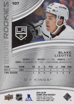 2019-20 SP Game Used #107 Blake Lizotte Back