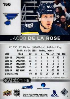 2019-20 Upper Deck Overtime #156 Jacob de la Rose Back