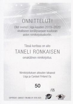 2019-20 Cardset Finland Series 1 - Signature #NNO Taneli Ronkainen Back