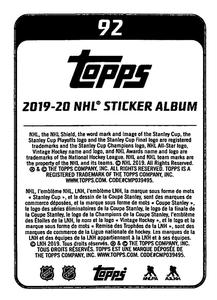 2019-20 Topps NHL Sticker Collection #92 James Reimer Back