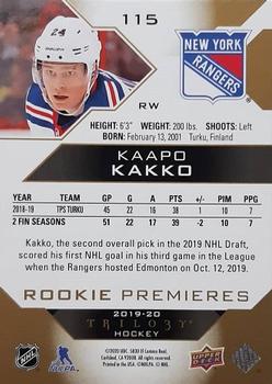 2019-20 Upper Deck Trilogy #115 Kaapo Kakko Back