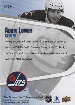 2016 Tim Hortons Heritage Classic Winnipeg Jets #JETS-1 Adam Lowry Back