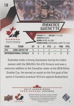 2019 Upper Deck Team Canada Juniors - Blue #18 Maxence Guenette Back