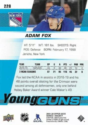 2019-20 Upper Deck - Young Guns Jumbo #228 Adam Fox Back
