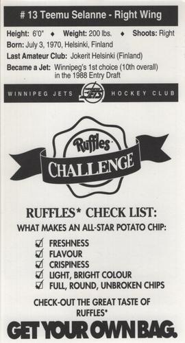 1993-94 Ruffles Winnipeg Jets #NNO Teemu Selanne Back