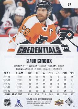 2019-20 Upper Deck Credentials #37 Claude Giroux Back