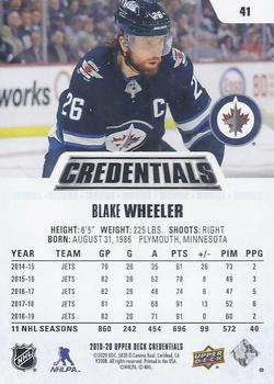 2019-20 Upper Deck Credentials #41 Blake Wheeler Back