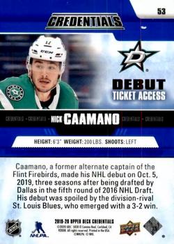 2019-20 Upper Deck Credentials #53 Nick Caamano Back