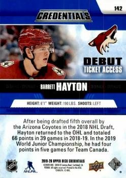 2019-20 Upper Deck Credentials #142 Barrett Hayton Back