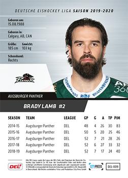 2019-20 Playercards (DEL) #DEL-009 Brady Lamb Back