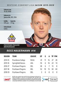 2019-20 Playercards (DEL) #DEL-066 Ross Mauermann Back