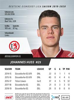 2019-20 Playercards (DEL) #DEL-081 Johannes Huss Back
