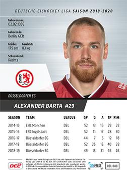 2019-20 Playercards (DEL) #DEL-088 Alexander Barta Back