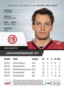 2019-20 Playercards (DEL) #DEL-096 Leon Niederberger Back